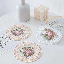 Table Mats 1Pc Vintage Round Handmade Lace Polyester Doilies Hollow Placemats 4.33 Inch