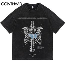 Hip Hop Gothic T Shirt Streetwear Vintage Skull Butterfly Graphic Print Cotton Tshirts Harajuku Summer Short Sleeve Tees 240521