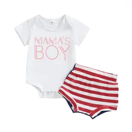 Clothing Sets Summer Independence Day Infant Baby Boys Shorts Short Sleeve Letter Print Romper And Striped Clothes
