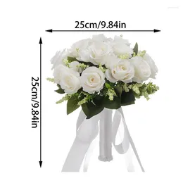 Decorative Flowers Bridal Bouquet Wedding With Ribbons Artificial Rose Flower For Bride Bridesmaids Fake Toss