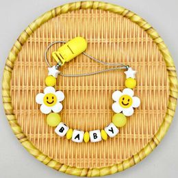 Pacifier Holders Clips# Customised letter name baby flower silicone luminous bead pendant pacifier clip chain holder teeth baby kawai toy gift d240521