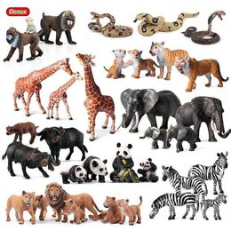 Novelty Games Oenux Simulation Animals Action Figures High Quality Elephant Tiger Bird Lion Panda Zebra Shark Whale Animals Model Toy For Kids Y240521