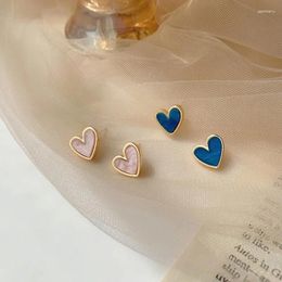 Stud Earrings Cute Korean Heart Bling Zircon Stone Rose Gold Color Earring For Women Fashion Jewelry 2024 Gift Blue