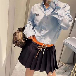 Two Piece Dress Miu Series High-end Year Summer New Letter Logo Decoration Contrasting Drawstring Tie Up Pleated Skirt Half for Women