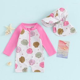 Clothing Sets 2024-01-04 Lioraitiin 0-3Y Toddler Baby Girl Rash Guard Swimsuits Shell Print Long Sleeves Swimwear And Sun Hat Set Bathing