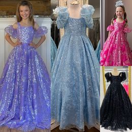 Lilac Girl Pageant Dress Detachable Sleeves Leaf Sequin Little Kid Fun Fashion Runway Drama Birthday Mini Quince Cocktail Party Gown Toddler Teen Preteen Miss Blue