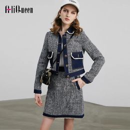 Work Dresses Women Spring Autumn Denim Patchwork Tweed Jacket High Waist Mini Skirt Set Suit Ladies Slim 2 Piece Outfits Matching Sets