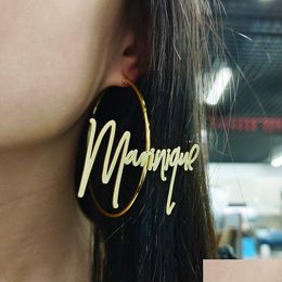 Hoop & Huggie Hie 30-100Mm Stainless Steel Letter Earrings Personalised Exaggerated Name Earring Custom Women Hiphop Y Jewellery Drop D Dhvmi