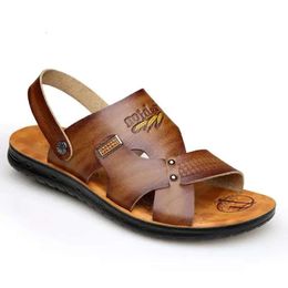 summer 2024 beach ankle-strap casual solid slippers sandals men shoes fretwork comfortable ma 17d