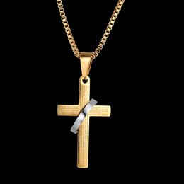 Kpop Simple Bible Cross Pendant For Men/Women 14K Gold Crucifix Necklace Religion Jewellery Christian Gift