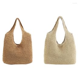 Shoulder Bags 2x Ins Wind Beach Holiday Style Handmade Woven Bag Simple Solid Color Wild Straw Beige & Khaki