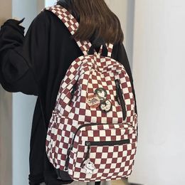 Backpack Style Fashion Girl Cute Plaid Canvas Travel Women Badge Laptop College Bag Lattice Lady Kawaii Female School