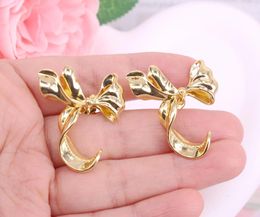 Stud Earrings - 2pair Gold Plated 30x34mm Copper Metal Not Easily Fading Bowknot Bow Earing Hoops / Jewelry