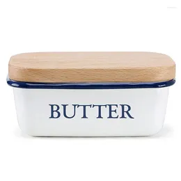 Plates Butter Box Nordic Style Ceiling With Wood Lid Dish Enamel Cheese Storage Tray Plate Container For Kitchen Tool