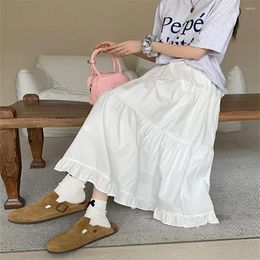 Skirts Korean Fashion White Long Skirt Women 2024 Summer High Waist Cake Woman Sweet Simple Loose A Line Lady Cotton