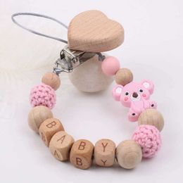 Pacifier Holders Clips# Personalized baby name pacifier clip chain beech English letters silicone bead dummy clip chain tooth toy d240521