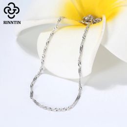 Rinntin 14K Gold 925 Sterling Silver 1.5mm Twisted Singapore Rope Chain Diamond-cut Thin Basic Necklace for Women Jewellery SC02