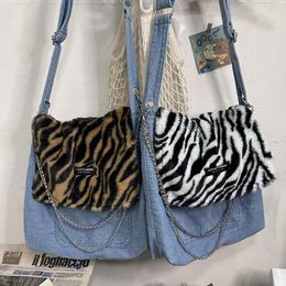 Bag Original Design Real Pos Style Niche Zebra Pattern Wash Jeans Stitching Chain Retro Girl Messenger Shoulder