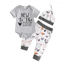 Clothing Sets Summer Infant Baby Boys Outfits Letter Print Short Sleeve Rompers Pants Hat Clothes Set