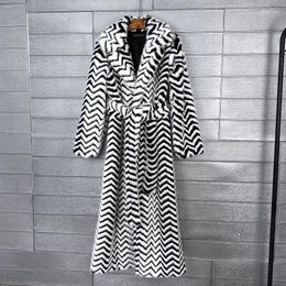 Women's Fur Autumn-winter Fashion Black-white Striped Faux Coat Zebra-print Eco-friendly Wool Lapel Long Jacket Clothing