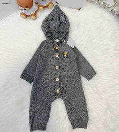 Top hooded toddler jumpsuits Winter new born baby clothes Size 59-90 knitting Single row buckle infant bodysuit Nov25