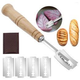 Baking Tools Bread Cutter Dough Scoring Slashing Wooden Handle Cutting Knife Kitchen Parts With 10 Blades