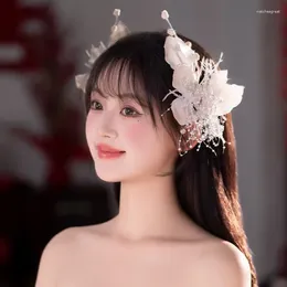 Hair Clips Bride Headwear Feather Flower Clip Set Versatile Sweet Princess Crystal Wedding Accessories