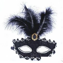 Party Masks Clearance Fashion Y Lace Half Face Fringed Pearl Feather Mask For Halloween Venetian Masquerade Supplies Drop Delivery Hom Dhkpx