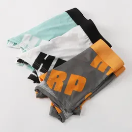 Underpants Comfortable Men Underwear With Letters Men's Patchwork Color Letter Print Boxer Briefs Wide Waistband Mid-rise For Sports