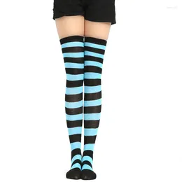 Women Socks JK Woman Cosplay Stockings Black Gemstone Strips Lolita Long Over Knee Thigh High Compression