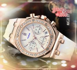 Popular Luxury Women Diamonds Ring Watches Quartz Battery Day Date Time Week Colorful Rubber Strap Clock Scratch Sapphire Lens Watch montre de luxe gifts