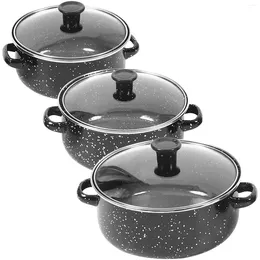 Pans 1set/3pcs Soup Pot Frying Pan Saucepan Stockpot Enamel Cook Stock Instant Noodle With Lid Kitchen Cookware