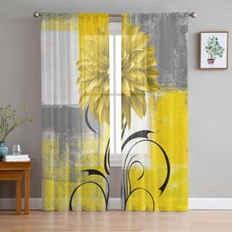 Curtain Dahlia Oil Painting Abstract Texture Plant Yellow Flower Sheer Curtains Living Room Window Kitchen Tulle Voile