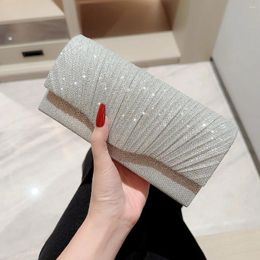 Shoulder Bags Ladies Glitter Silver Clutch Bag Envelope Evening Fashion Elegant Long Purse Women Chain Wedding Party Handbag