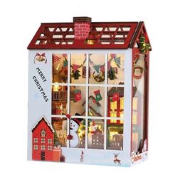 DIY Wooden Decorations Book Nook Shelf Insert Kits Miniature Dollhouse with Furniture Christmas Toys Gifts