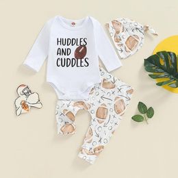 Clothing Sets 2024-05-10 Lioraitiin Baby Boy Fall Outfit Letter Print Long Sleeve Romper And Pants Beanie Hat Set Spring Clothes