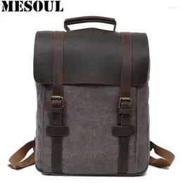 Backpack Vintage Men Leather Canvas Laptop School Bag Mochila Feminina Large Travel Rucksack Male Knapsack Bagpack