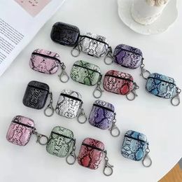 Luxury Headphone Accessories Snake skin pattern airPods Case for 1 2 airpod pro top quality Fashion protection Black White Pink earphone package key chain wholesale