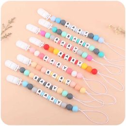 Pacifier Holders Clips# Personalized Baby Name Nipple Clip Chain Silicone Beads Neonatal Dummy Bracelet Teeth Toy Customized Gift Free of Bisphenol A d240521