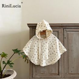 Jackets RiniLucia 2024 Girls Coats Kids Toddler Cover Up Hooded Cape Long Sleeve Floral Baby Girl Jacket Summer Children Clothing