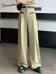 Women's Pants Yitimuceng Wide Leg Suits Women Vintage High Waisted Straight Casual 2024 Office Ladies Full Length