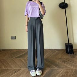 Women's Pants 2024 Straight Wide Leg Women Korean Style High Waist For Solid Colour Loose Suit Trousers Female