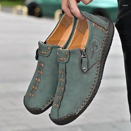 Casual Shoes Spring 2024 Men Hand Sewn Side Zipper Mens Loafers Breathable Driving Plus Size 38-48