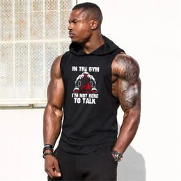 Gyms Clothing Bodybuilding Stringer Tank Top Hoodie Mens Cotton Muscle Sleeveless Shirt Fitness Men hooded Undershirt 240510