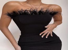 Casual Dresses Fashion Sexy Strapless Backless Feather Black Bodycon Bandage Dress 2022 Designer Party Vestido9609680