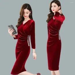 Casual Dresses Women Elegant Dress Slim Fit Rhinestone-decorated V Neck Evening For Prom Parties Knee Length