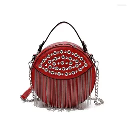 Bag 2024 Fashion Round Rivet PU Leather Tassel Design Women's Shoulder Messenger Purses And Handbags Crossbody Bags For Women