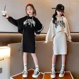 Clothing Sets Autumn Girls Sweatshirt Dress Set Clothes Kids Fashion Letter Hooded Sleeveless 2 Pcs Suit 3-15Y Teenagers Spring Trend