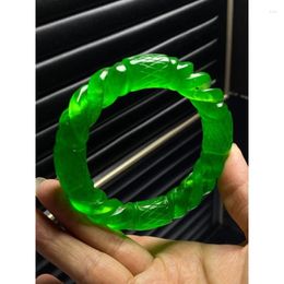 Bangle Certified Natural Green Twist Burmese Jade Jadeite Bracelet 57mm