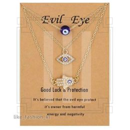 Designer Luxury Evil Eye Necklace And Hamsa Necklaces Turkish Blue Eye Hand Pendant Necklace 3Pcs Lucky Protection Jewelry Gift For Women Girls 399